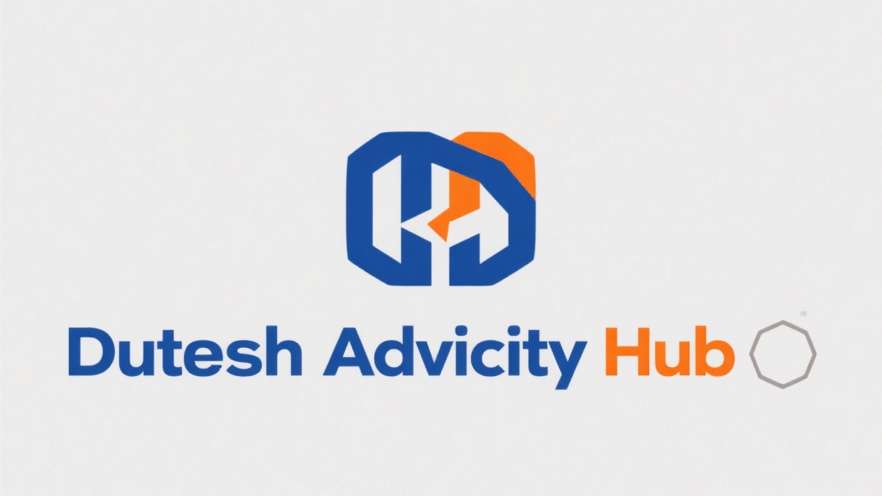Minimalistic Dutch Advisory Hub wordmark with concise geometric emblem representing strategic partnership and professional consultancy focus in blue and orange palette